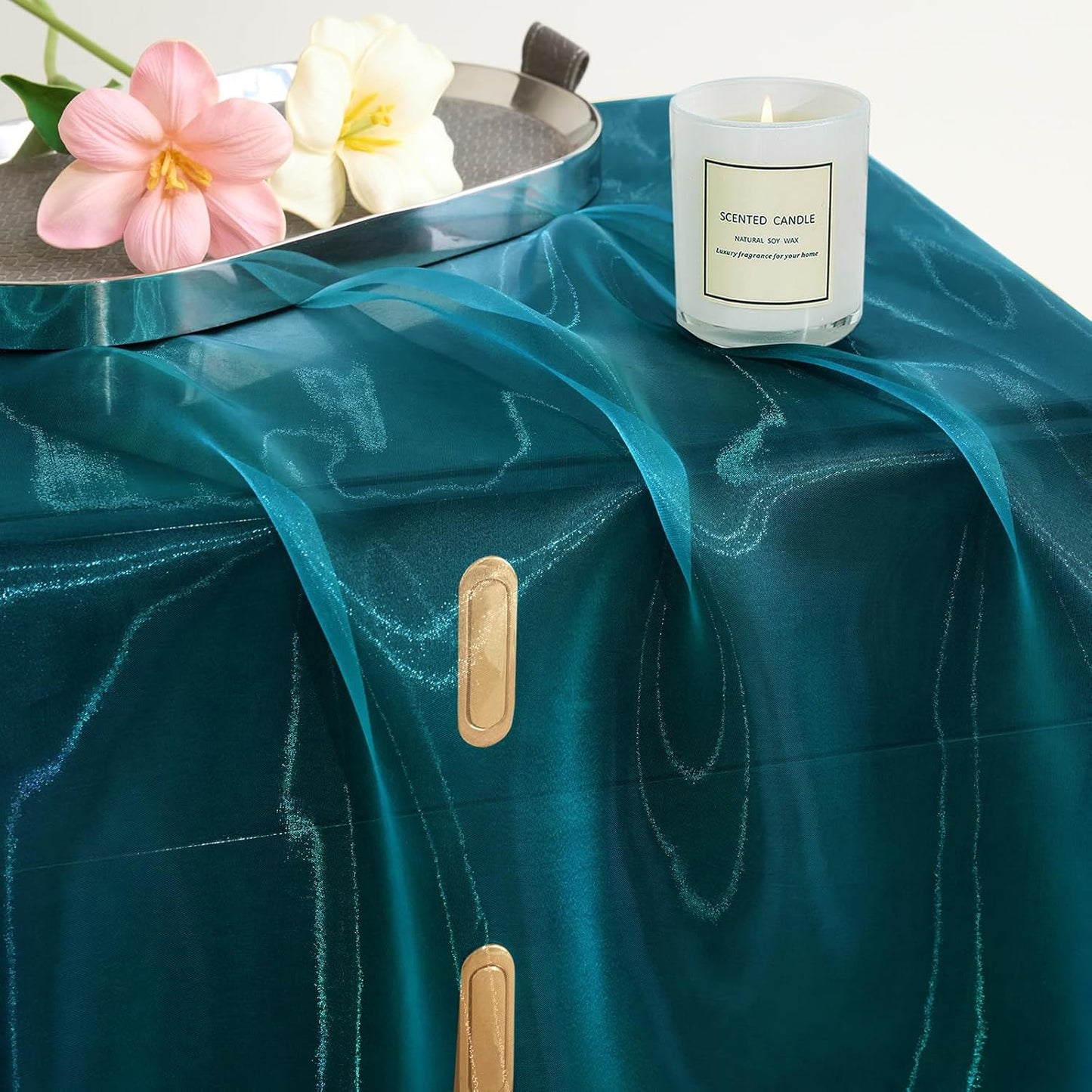 P Pothuiny Sheer Organza Fabric by The Yard, 3 Yards x 60 Inch Wide Bridal Teal Organza Tulle Fabric Roll Shiny Gauze Fashion Dress Sewing Craft for Wedding Party Decorations Backdrop