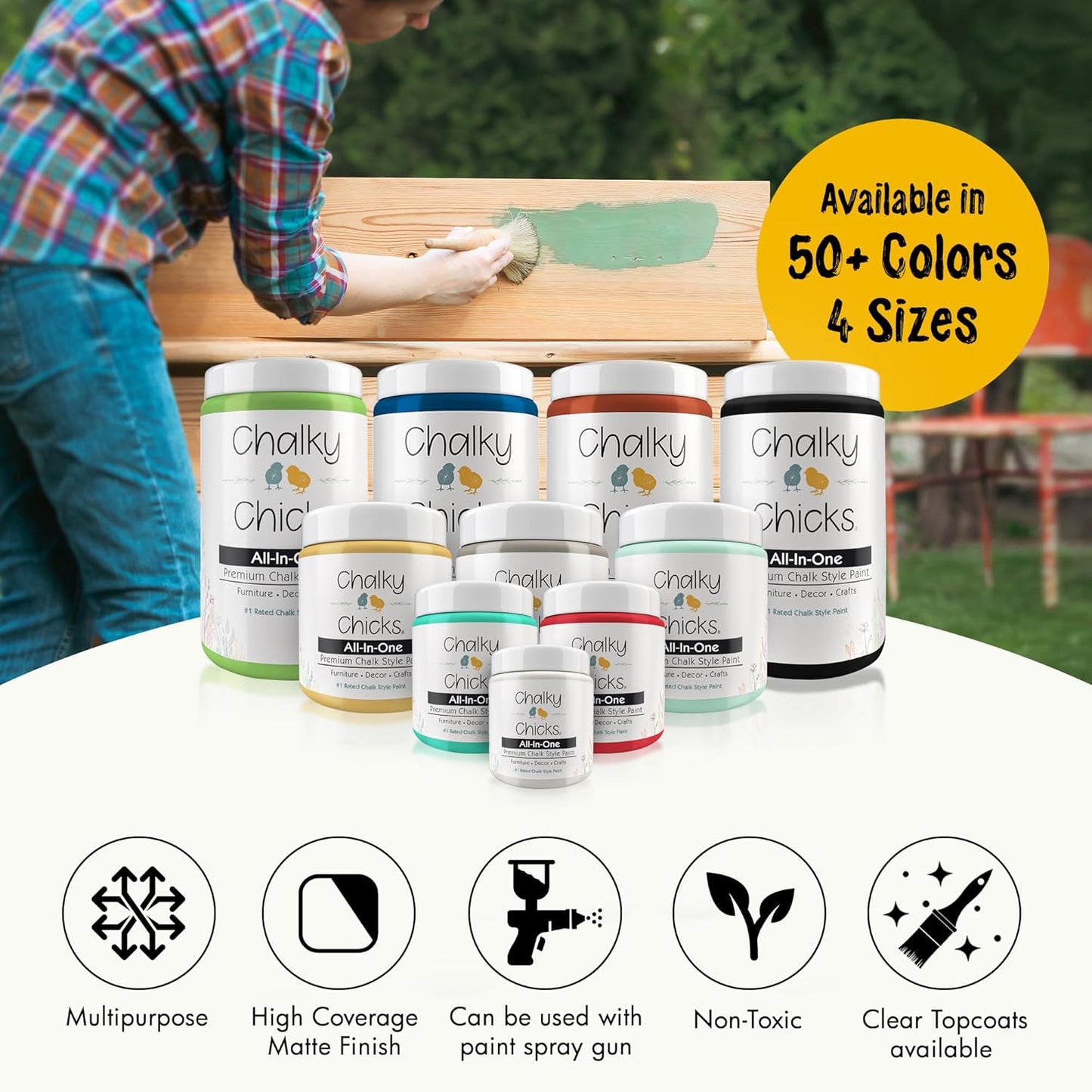 Chalky Chicks All-in-One Chalk Paint for Furniture or Cabinet - 8 Fl Oz - Matte Finish Bees Knees (Yellow) for Metal, Wood Furniture Paint - No Sanding All-in-One for Home Decor & Crafts, USA Made
