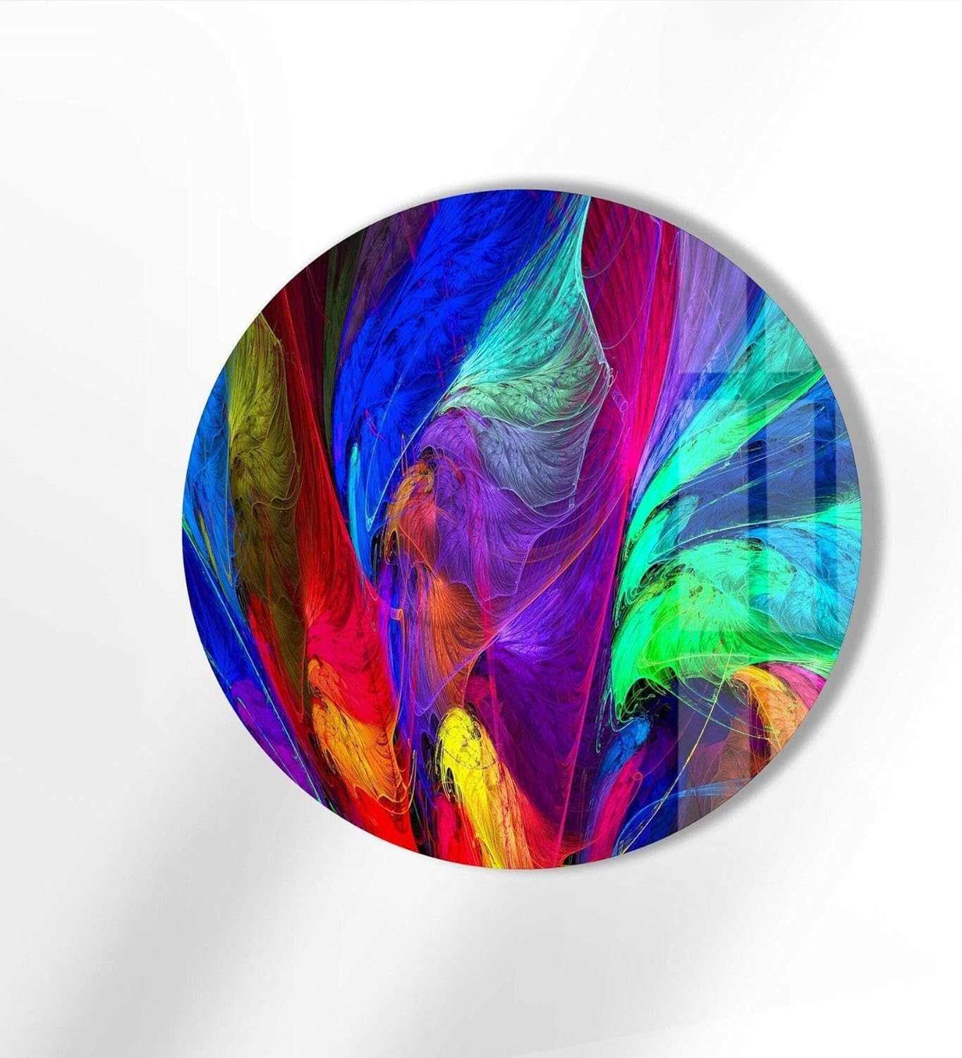 My Photostation.com 20''(50cm) Diameter Neon Colors Abstract Round Glass Wall Art Tempered Glass Printing Wall Decor Large Wall Art Wall Hangings
