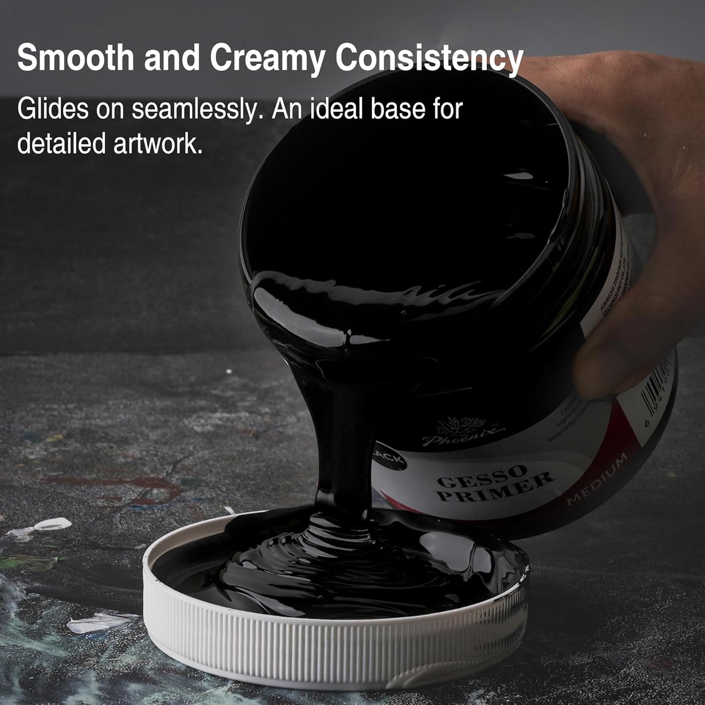 PHOENIX Black Gesso Primer - 16.9 Fl oz. / 500ml Gesso for Canvas Surface Prep Medium for Oil Acrylic Paints
