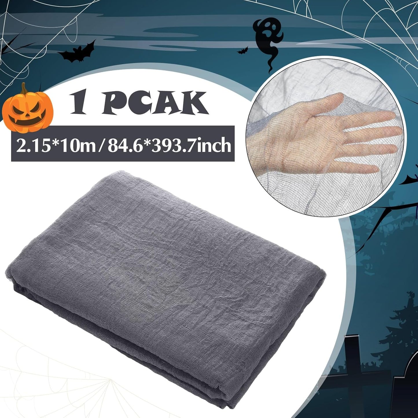 Boao Halloween Cheese cloth 84.65 x 393.7 Inch Gray Cheesecloth Roll for Crafts Large Cotton Muslin Gauze Fabric for Halloween Outdoor & Indoor Spooky Decoration