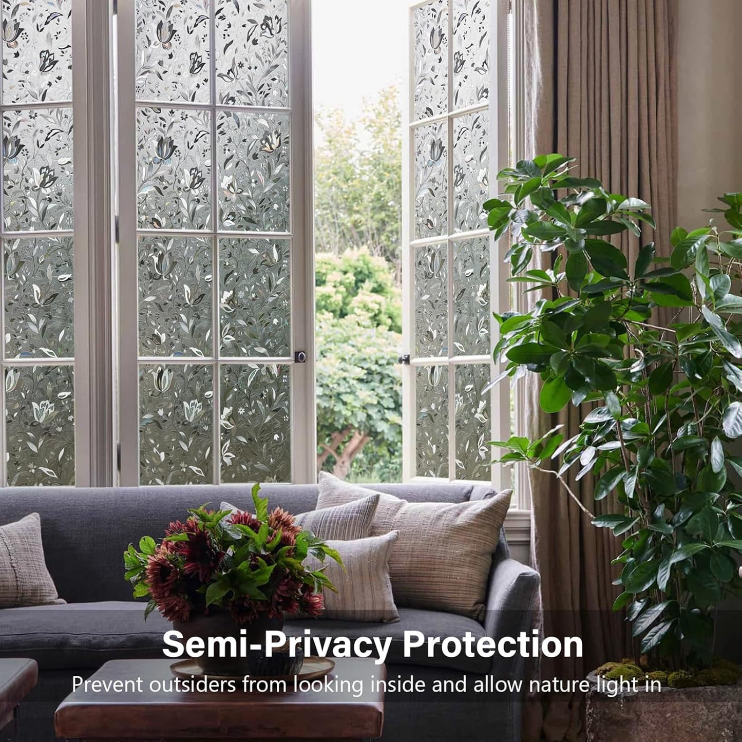 LEMON CLOUD Window Film, Decorative Window Privacy Film, Window Film Privacy Static Cling Frosted, Anti-UV Sun Blocker Heat Control for Home(Grayish Black, 29.5 x 78.7 inches