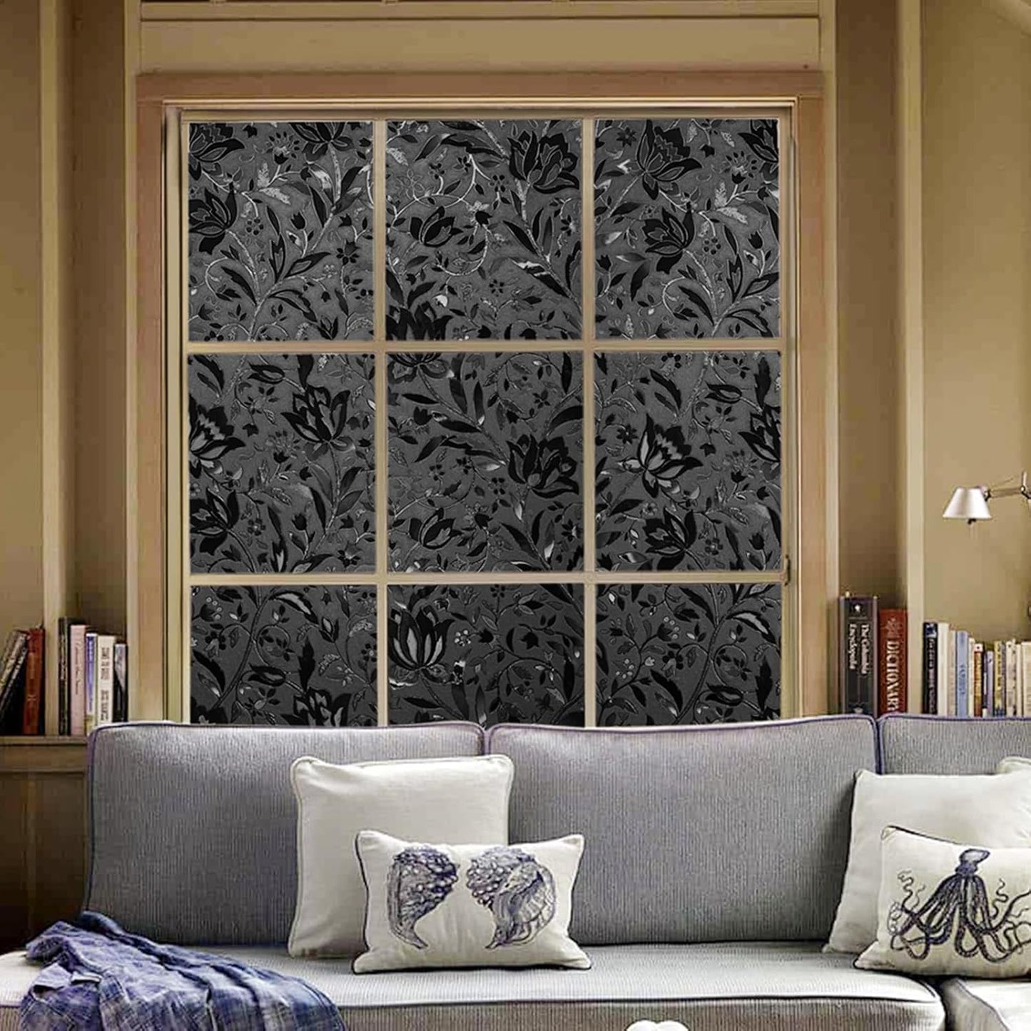 LEMON CLOUD Total Blackout Window Film Privacy Static Cling Frosted Black Window Covering 100% Opaque Film Tint Darkening Removable Film for High Privacy，(Blackout Tulip Design,29.5 x78.7 inches)