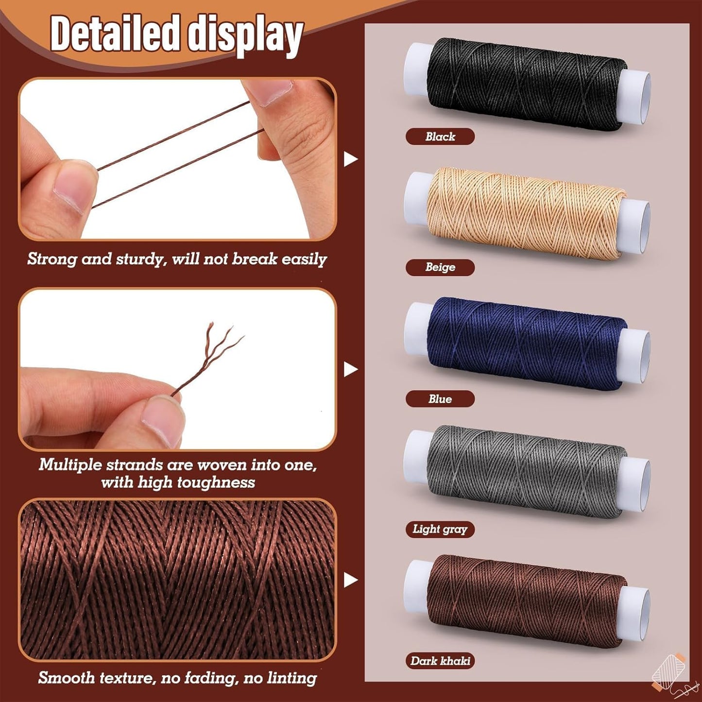 0.8 mm 54 Yards Round Waxed Thread for Leather Sewing, Leather Thread Wax String for Sewing, Stitching, Bookbinding, Bracelet, Braiding (Blue)