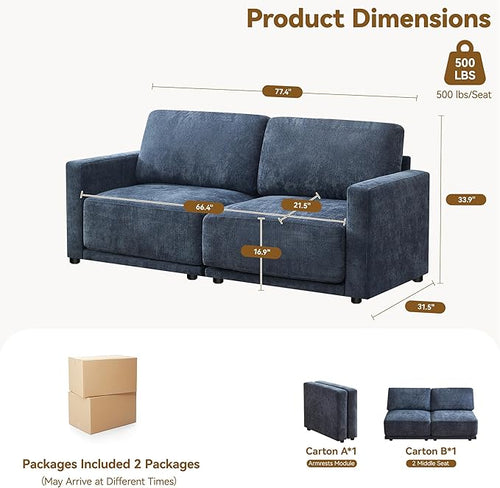 77.4" Chenille Modular Loveseat Oversized Upholstered 2 Seater Sectional Sofa - Image 2