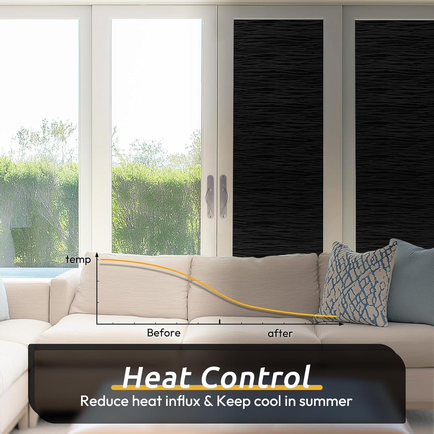 rabbitgoo Blackout Window Film, Sun Light Blocking Window Black Out Cover for UV Reduction, Removable Tint Room Darken Heat Control Frosted Glass Sticker for Home, Black, 35.4 x 157.4 Inches