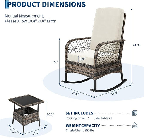 3 pcs Outdoor Rocking Bistro Set, Wicker Rocking Bistro Set - Image 2