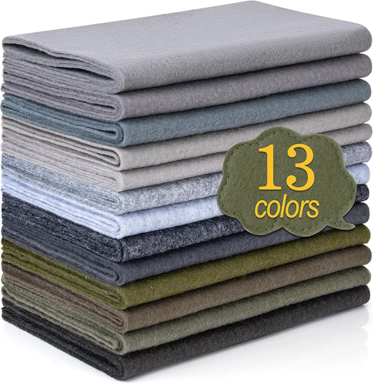 XSEINO 13 Rolls 8"x35" 1.4mm Thick Soft Felt Fabric Sheet 13 Assorted Gray Series Colors Felt Pack Pastel Felt Sheets for DIY Craft Sewing Squares Nonwoven Patchwork