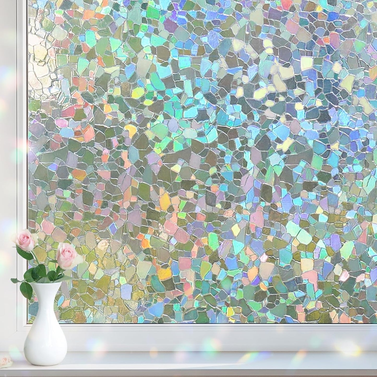 DOWELL Window Privacy Film Rainbow Film, Stained Glass Decorative Sticker, Static Cling Non-Adhesive Glass Clings, Sun Blocking Heat Control Window Coverings for Home Door, 23.6" x 78.7"