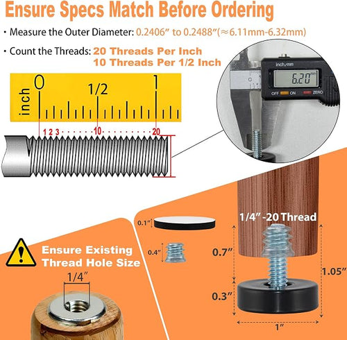 24 Pack 1/4"-20 Thread Leveling Feet - Image 2