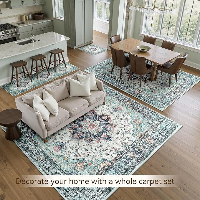 RELEANY Area Rugs 8'x10' Washable Non-Slip, Floral Vintage Distress Print - Image 3