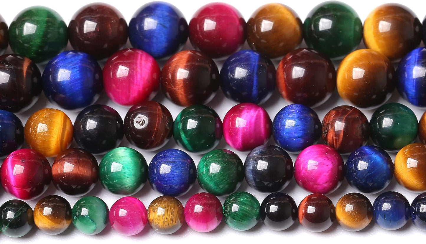 72pcs 10mm AAA Natural Colorful Tiger Eye Stone Beads Gemstone Round Spacer Loose Beads for Jewelry Making DIY Bracelet Necklace 32" 2 Strands