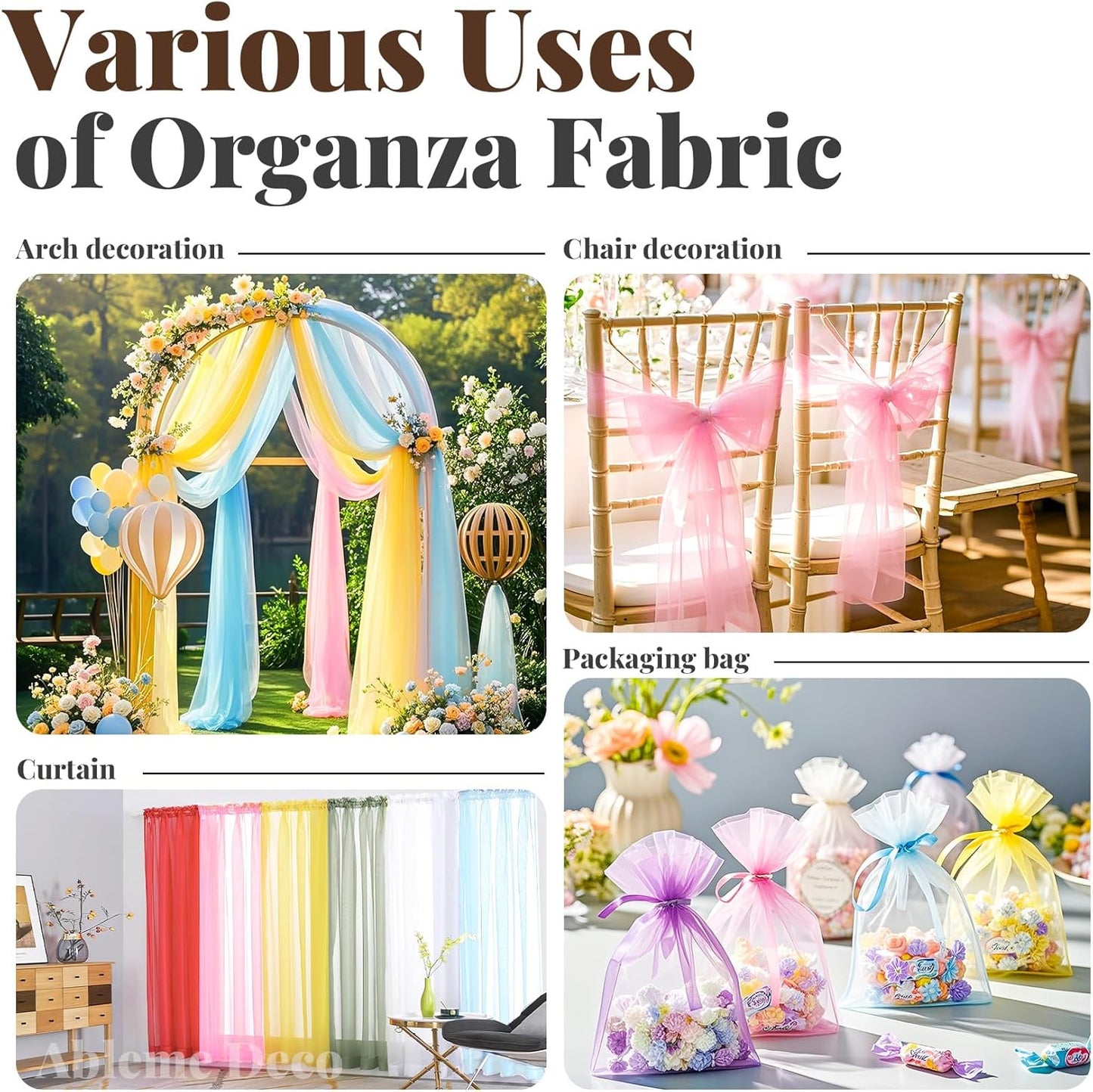 Organza Fabric by The Yard, 60 Inch Wide 3 Yards (9 ft) Long Sheer Fabric for DIY Sewing Projects Wedding Decorations Party Backdrops Curtains (Purple)