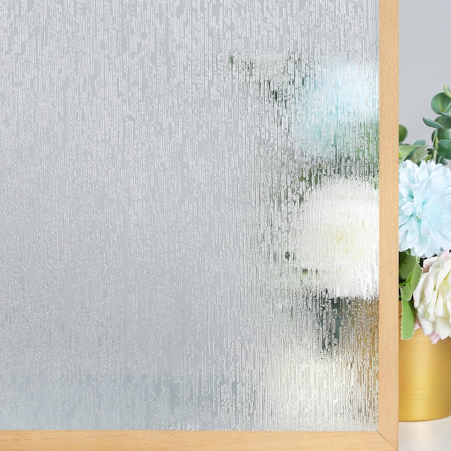 rabbitgoo Window Privacy Film Frosted Glass Clings, Decorative Sun UV Blocking Static Cling Window Covering, Removable Frosting Sticker for Home, Rain Silk, 23.6 x 78.7 Inches