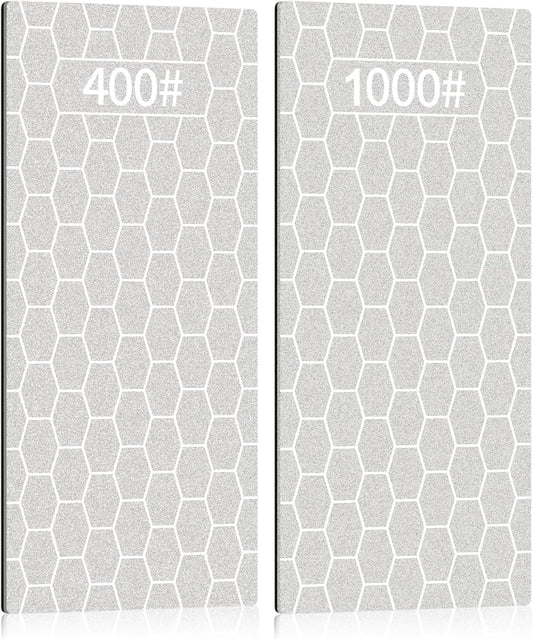 2PCS Diamond Sharpening Stone, Kalolary Knife Sharpener Stone Whetstone Honeycomb Surface Diamond Sharpener Plate with Non-slip Base for Pocket Knives Scissors, Outdoor Kitchen Tools (400/1000 Grit)