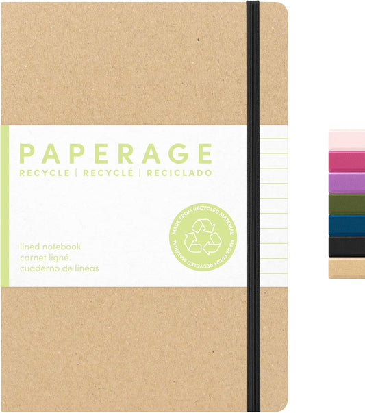 PAPERAGE Recycled Lined Journal Notebook, (Kraft), 160 Pages, Medium 5.6 in x 8 in - 100 GSM Thick Paper – College Ruled, Hardcover Journaling Notebook for Work, School & Note Taking