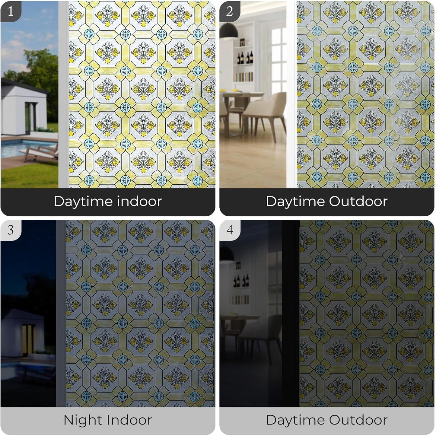 3D Stained Glass Window Film, Decorative Window Privacy Film for Bathroom,Front Door,Home, Sun Blocking Heat Control,Static Cling,23.6inch x 35.4inch Gilt Glazed Flowers