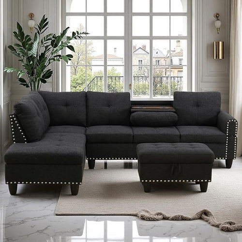 97.5" L Shaped Couch Set Linen, Modular Sectional Couches by Topcomfy