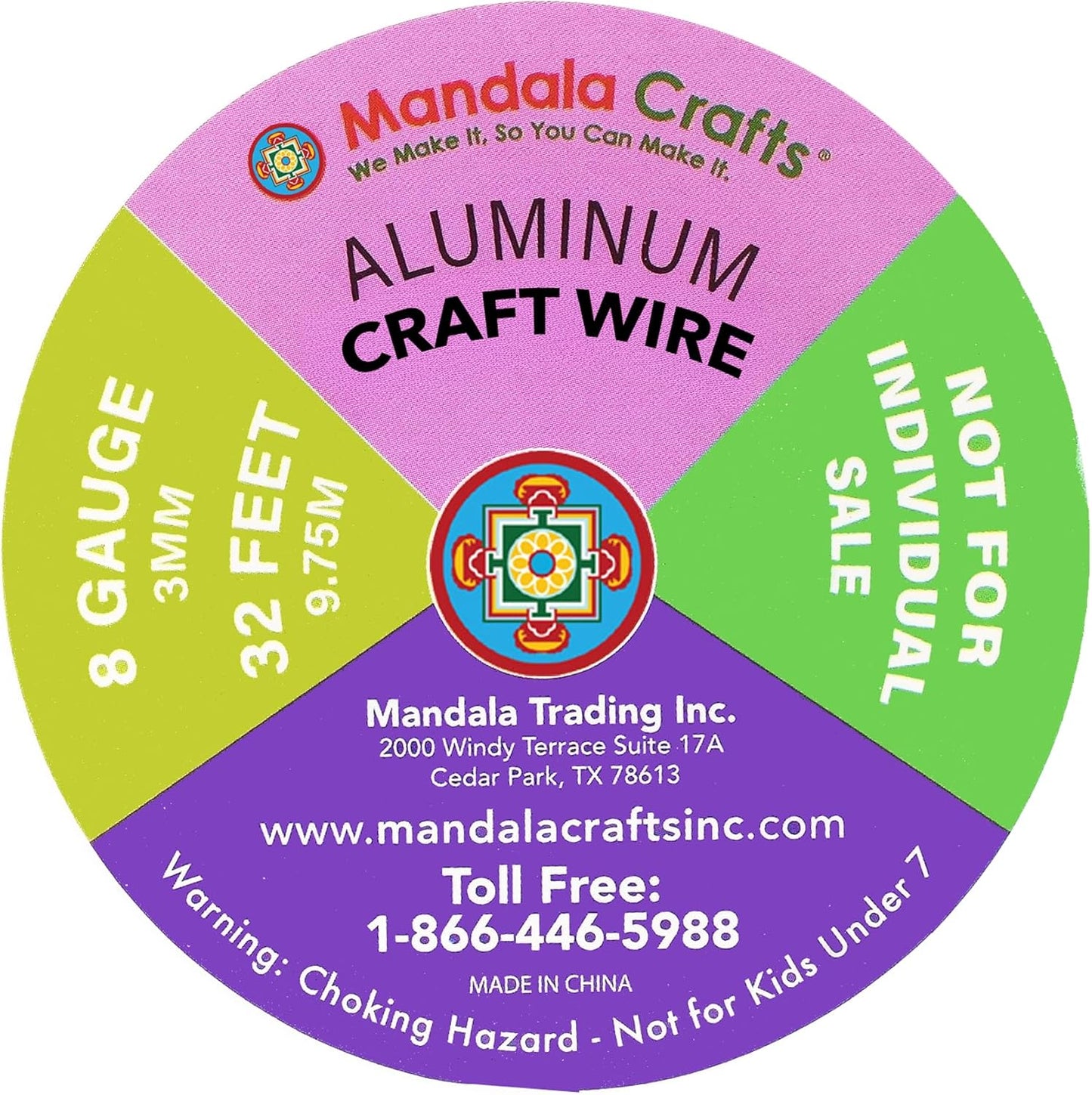Mandala Crafts 8 Gauge Anodized Aluminum Craft Wire for Jewelry Making - 120 FT Colored Flexible Silver Copper Purple Pink Brown Ice Blue Wire - Bendable for Bonsai Armature Crafting Sculpting