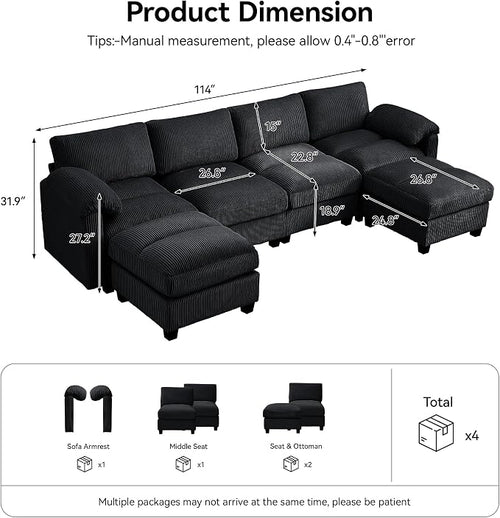114'' U-Shaped Sectional Couch - Image 2