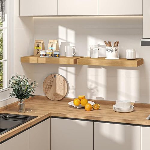 32Inch Oak Floating Shelves for Wall, 12 Inch Deep Shelves for Bedroom - Image 2