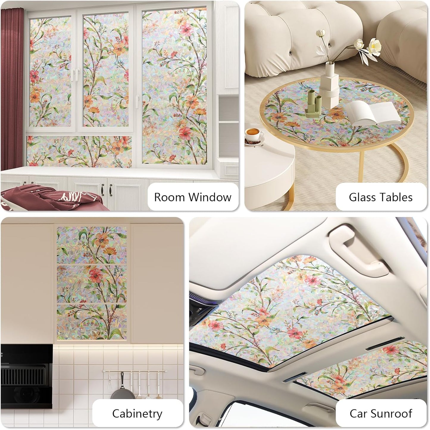 NINETREX Window Privacy Film,Stained Glass Window Film,Rainbow Decorative Stickers Static Cling Anti UV Heat Control for Home Decor (Galsang Flower,35.4 x 157.4inch)