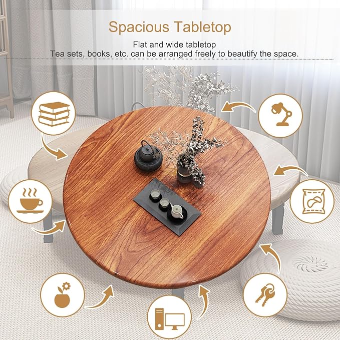 JHDXL Folding Japanese Floor Table，Folding Floor Coffee Table, Vintage Portable - Image 4