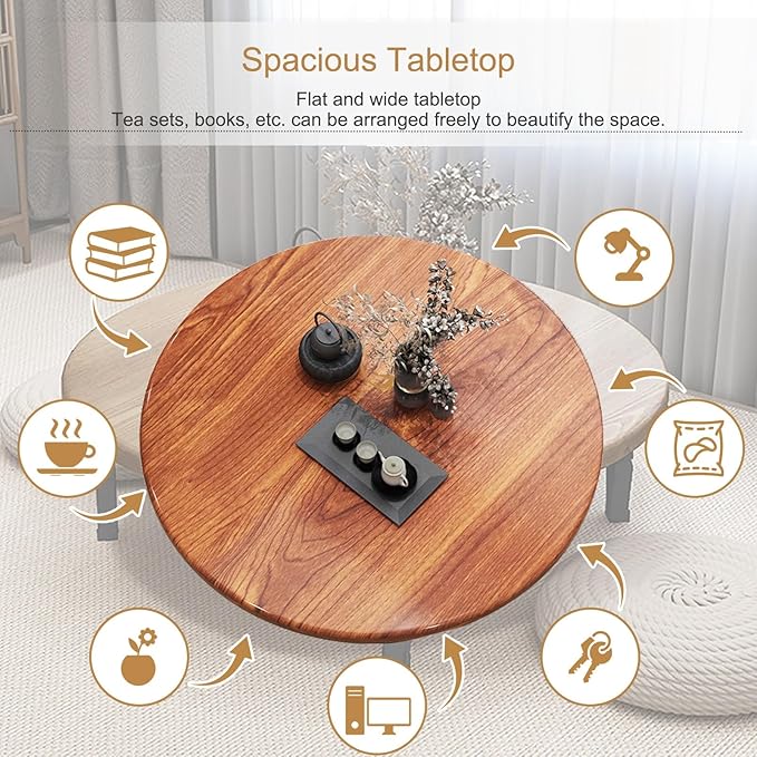 JHDXL Folding Japanese Floor Table，Folding Floor Coffee Table, Vintage Portable - Image 4