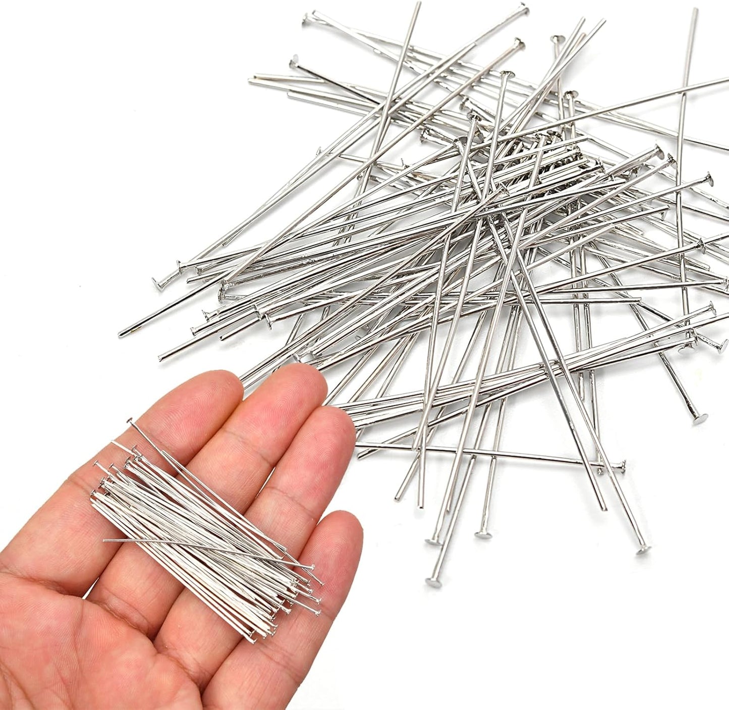 100pcs Silver Filled Flat Head Pins Non Tarnish Craft Earring Bracelet Jewelry Making Accessories Supplies (50mm (1.96in), Silver-Flat Head Pin)