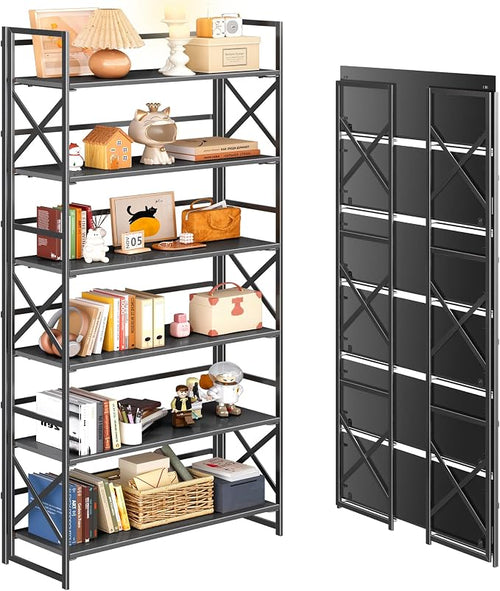 4NM Extra Wide 6 Tiers No Assembly Book Shelves, 61.8" H Folding Bookshelf by 4NM
