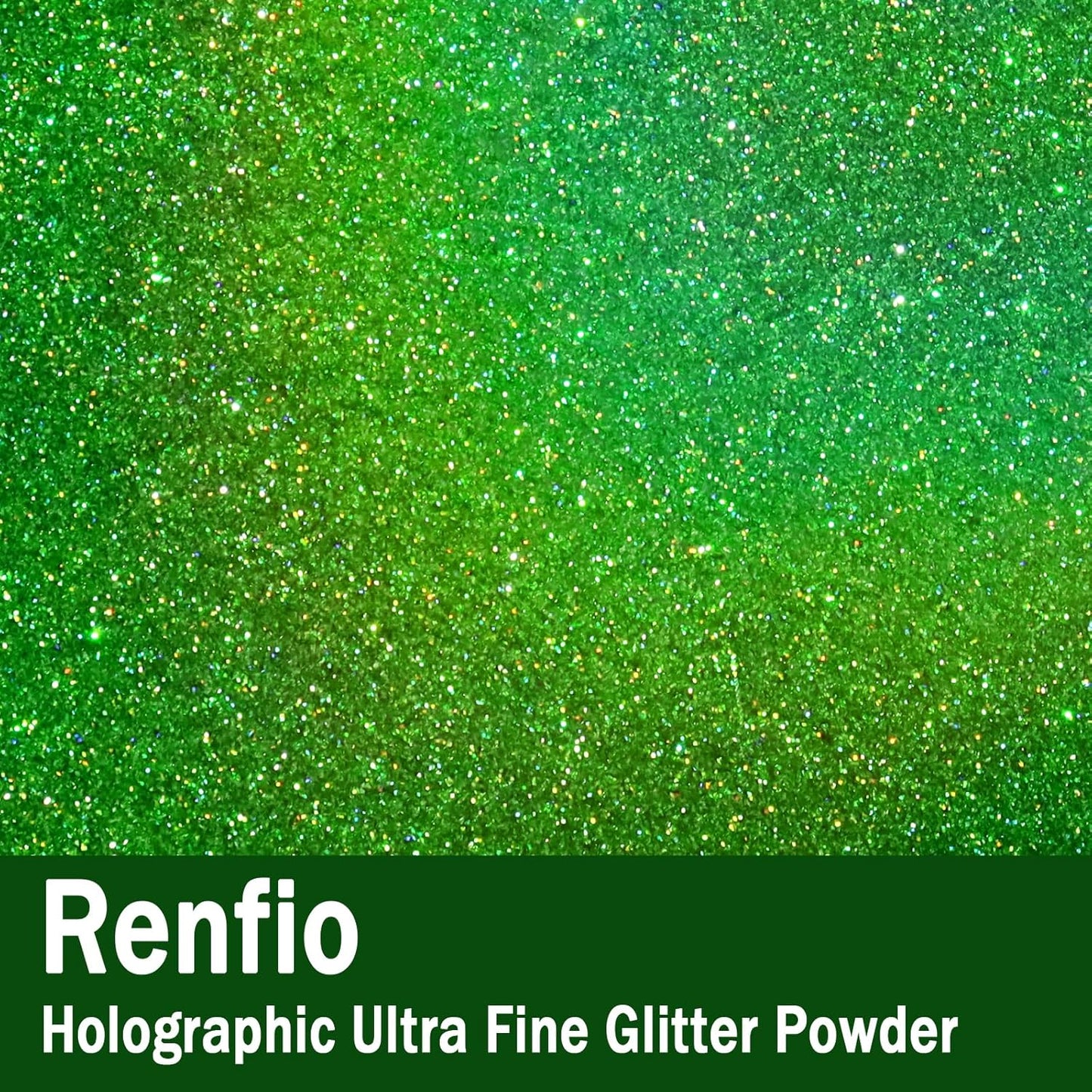 Renfio Holographic Glitter Powder - Metallic Resin Glitter 2.11 Oz (60g) PET Flakes Crafts Sequins for Tumblers Slime Christmas - Laser Green