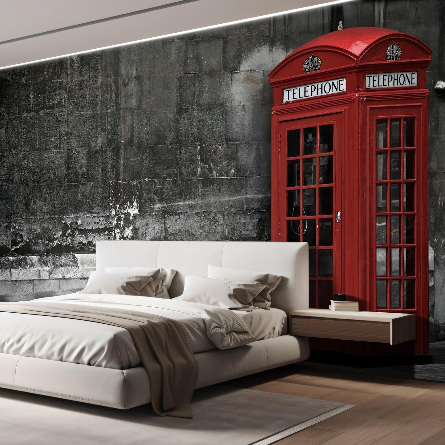 wall26 Wall Sticker/Wall Mural British Phone Booth in London, Not Peel and Stick, Non-Woven Wallpaper Decorative for Bedroom, Living Room, Office - 132x192 inches