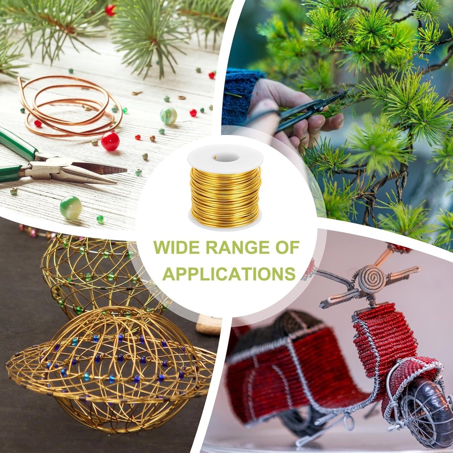 MECCANIXITY 12 Gauge Anodized Aluminum Craft Wire Bendable Bonsai Training Wire 98 Feet 2mm for Sculpting Crafts Wreath Floral Beading Jewelry Making, Gold Tone