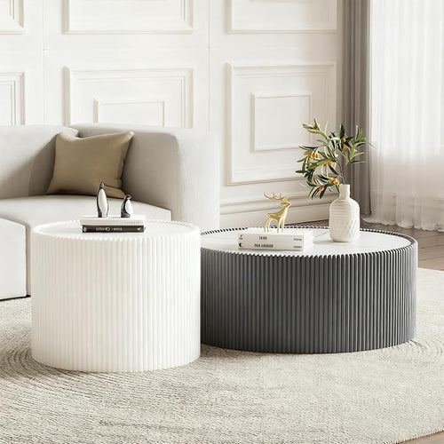 2-Piece Round Nesting Coffee Table Set, 29.52" Marble Coffee Table and End by Henf