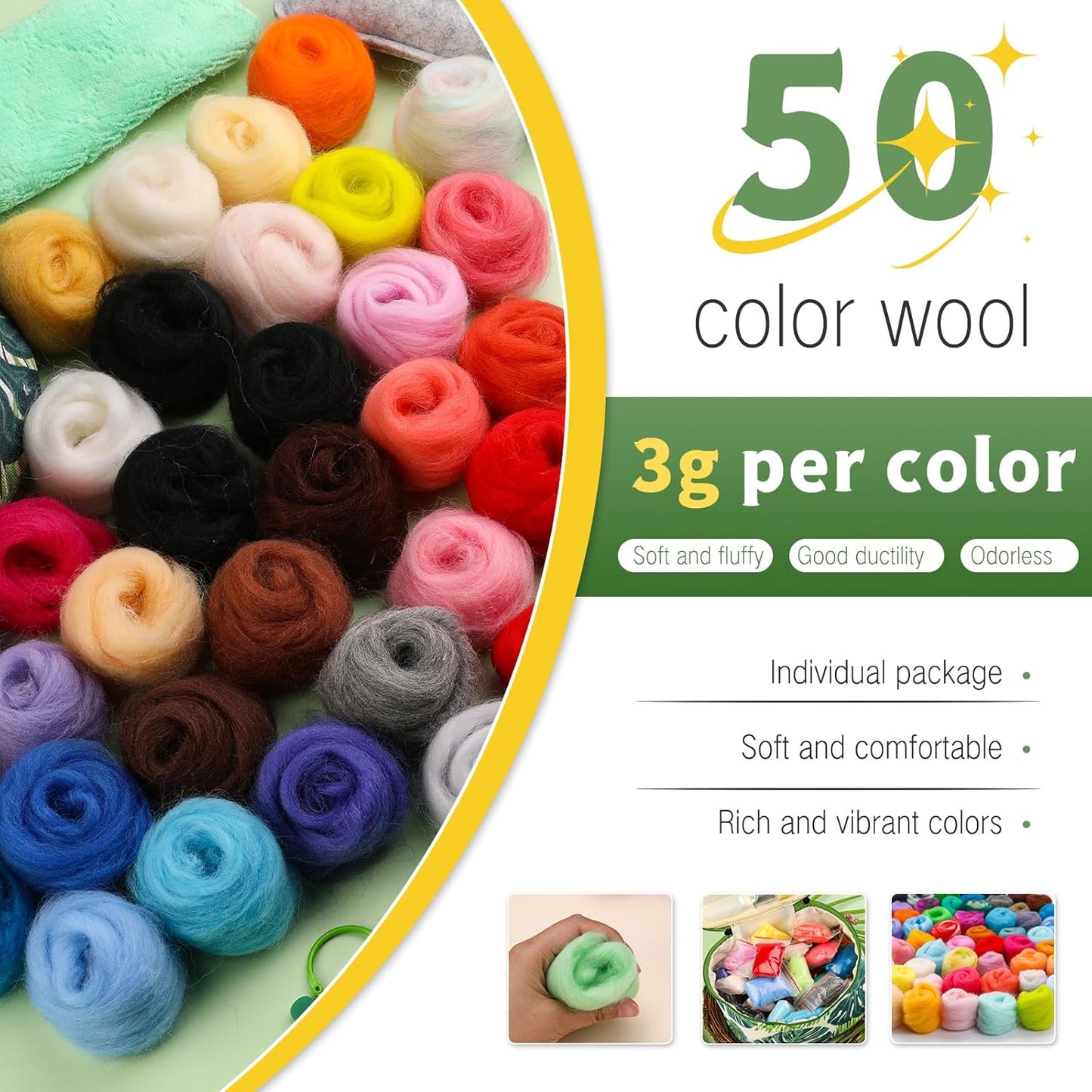 IMZAY 304 Pcs Needle Felting Kit, Wool Roving 50 Colors Set, Needle Felting Starter Kit, Needle Felting Tools Kit with 2 Exquisite Storage Bags, Felt Tools for Felted Animal Needle Felting Supplies
