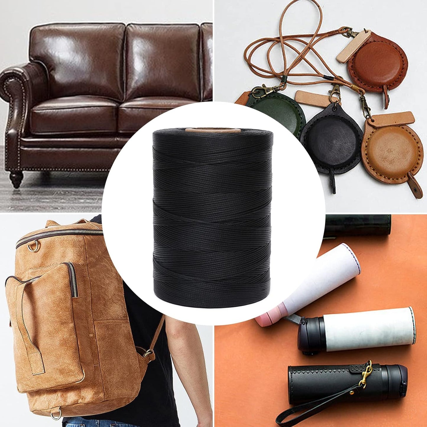 Waxed Thread,852Yards 150D 0.8mm Flat Polyester Wax Thread for Hand Sewing Leather Craft DIY Projects Shoes Repair Book Binding(Beige)