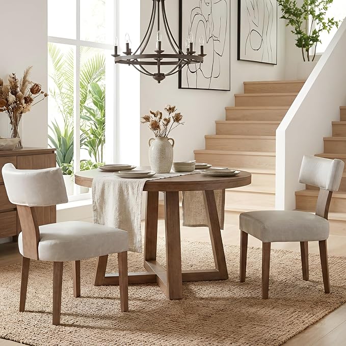 HNY Mid Century Modern Dining Chairs Set of 2, Farmhouse PU Leather Upholstered by HNY