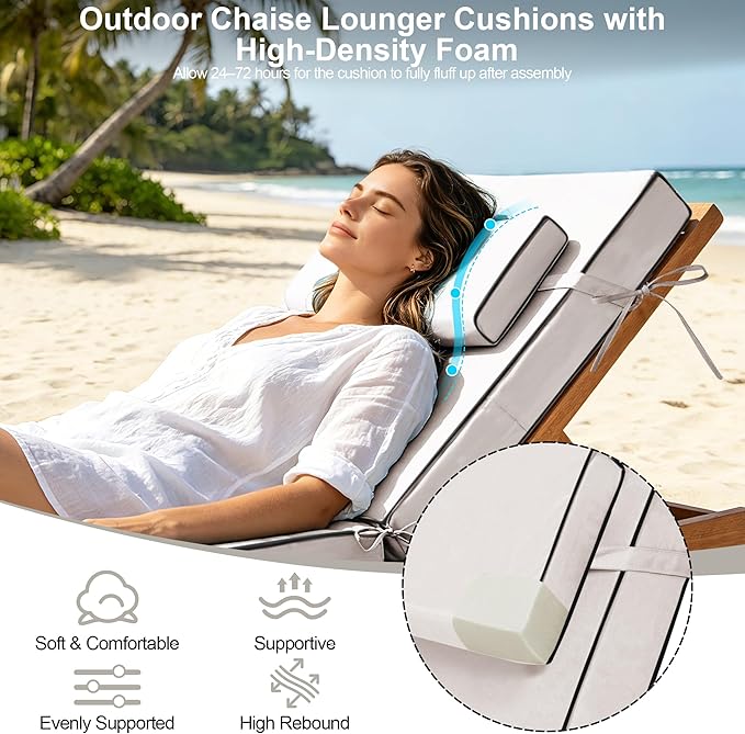 Chaise Lounge Cushions Outdoor 72x21x6 Inch, Fade Resistant 6'' Thicken Outdoor - Image 4
