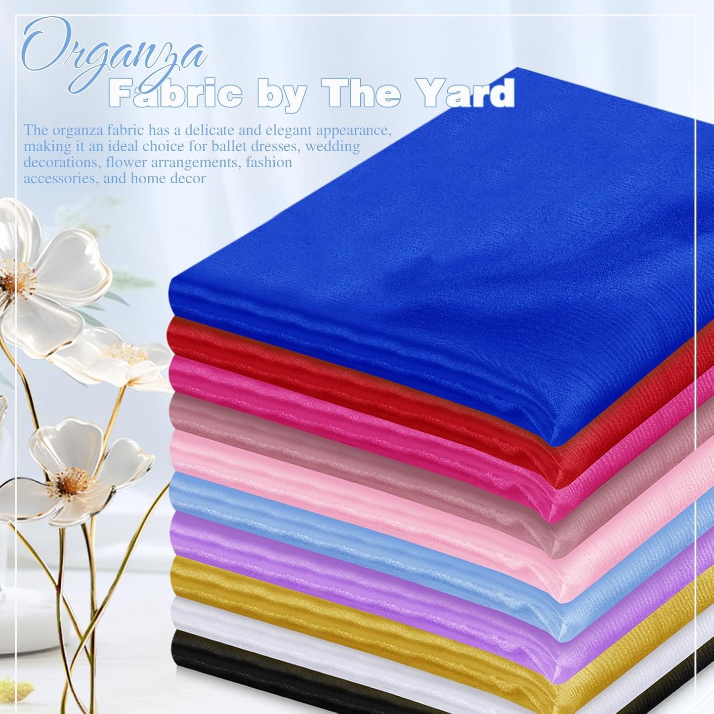 VACVELT Sheer Organza Fabric by The Yard, 60 Inch Wide Light Blue Organza Fabric Bolt Bridal Sheer Tulle Fabric, Silk Organza Fabric Roll for Wedding Party Decorations Backdrop Curtain (10 Yards)