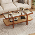 Giantex Rattan Coffee Table, 47.5" Rectangle Solid Wood Tea Table w/Tempered by Giantex