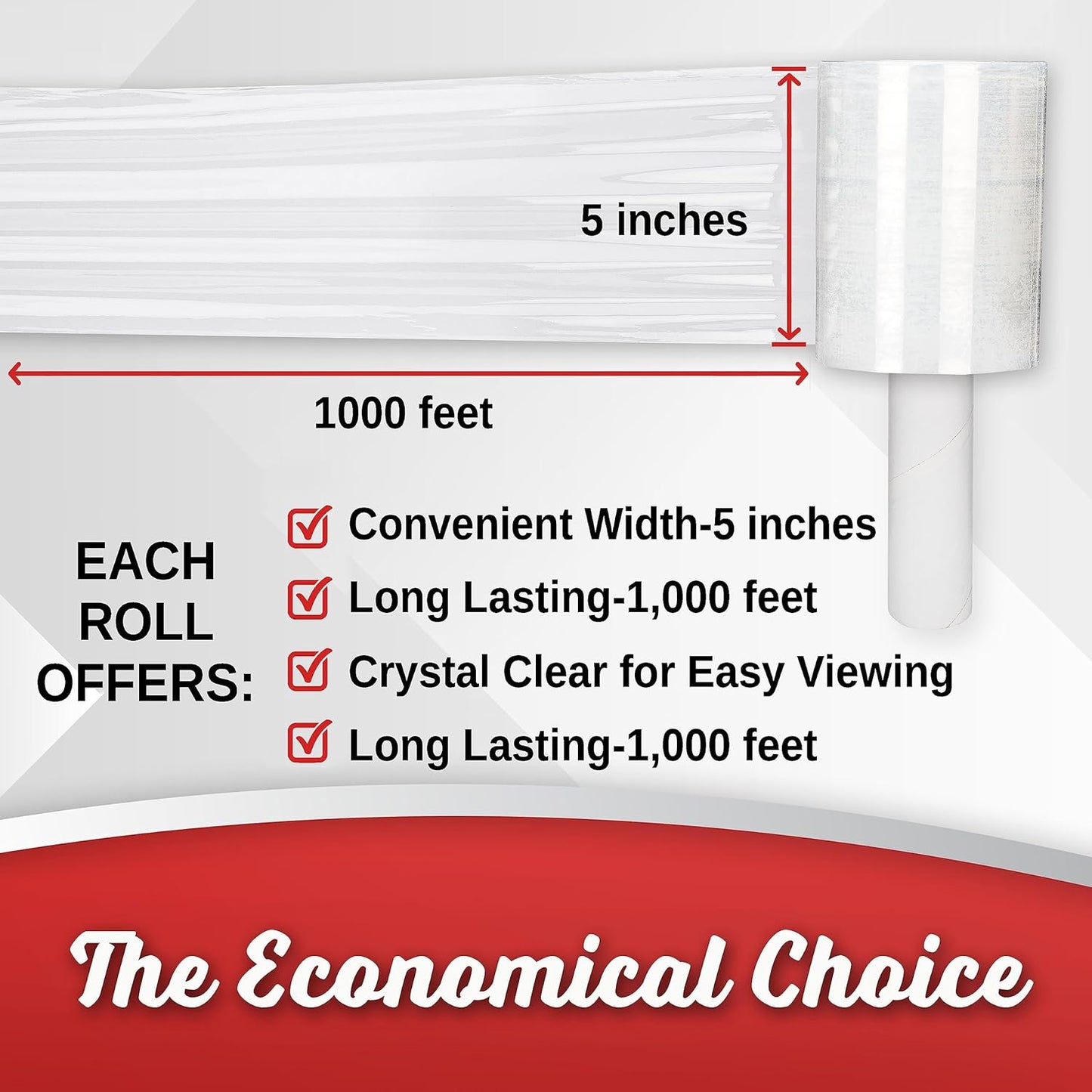 8 Pack Industrial Strength Mini Hand Stretch Wrap 5" 1000 Ft. Roll 80 Gauge Thick, Shrink Wrap Roll for Moving Supplies, Furniture, Pallets, Plastic Wrap for Packing, Heavy Duty Stretch Film