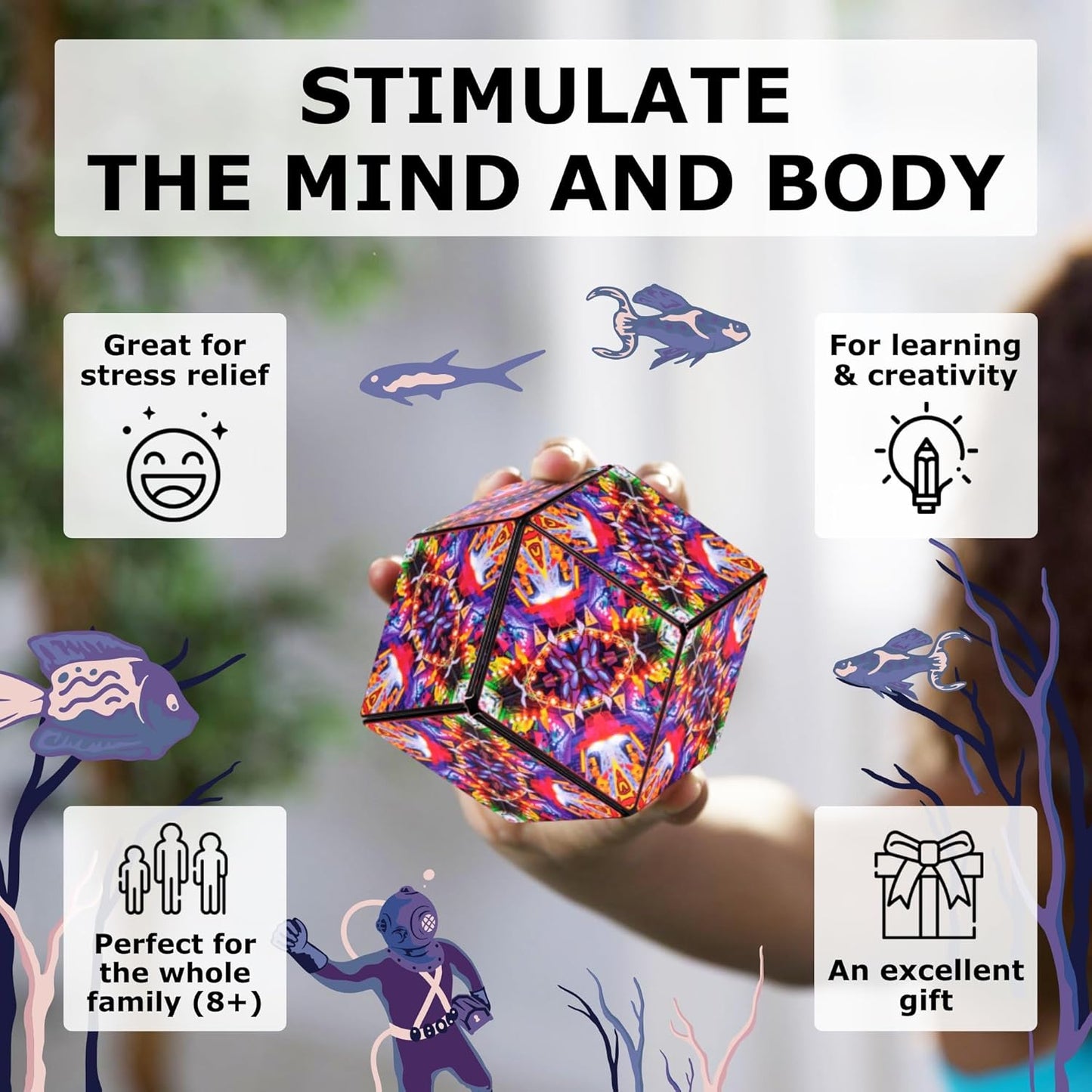 SHASHIBO Shape Shifting Box - Award-Winning Fidget Toy w/ 36 Rare Earth Magnets - Fidget Cube Transforms Into Over 70 Shapes, Sensory Toy Gift for Kids, Teens, and Adults (Dryer Portal)