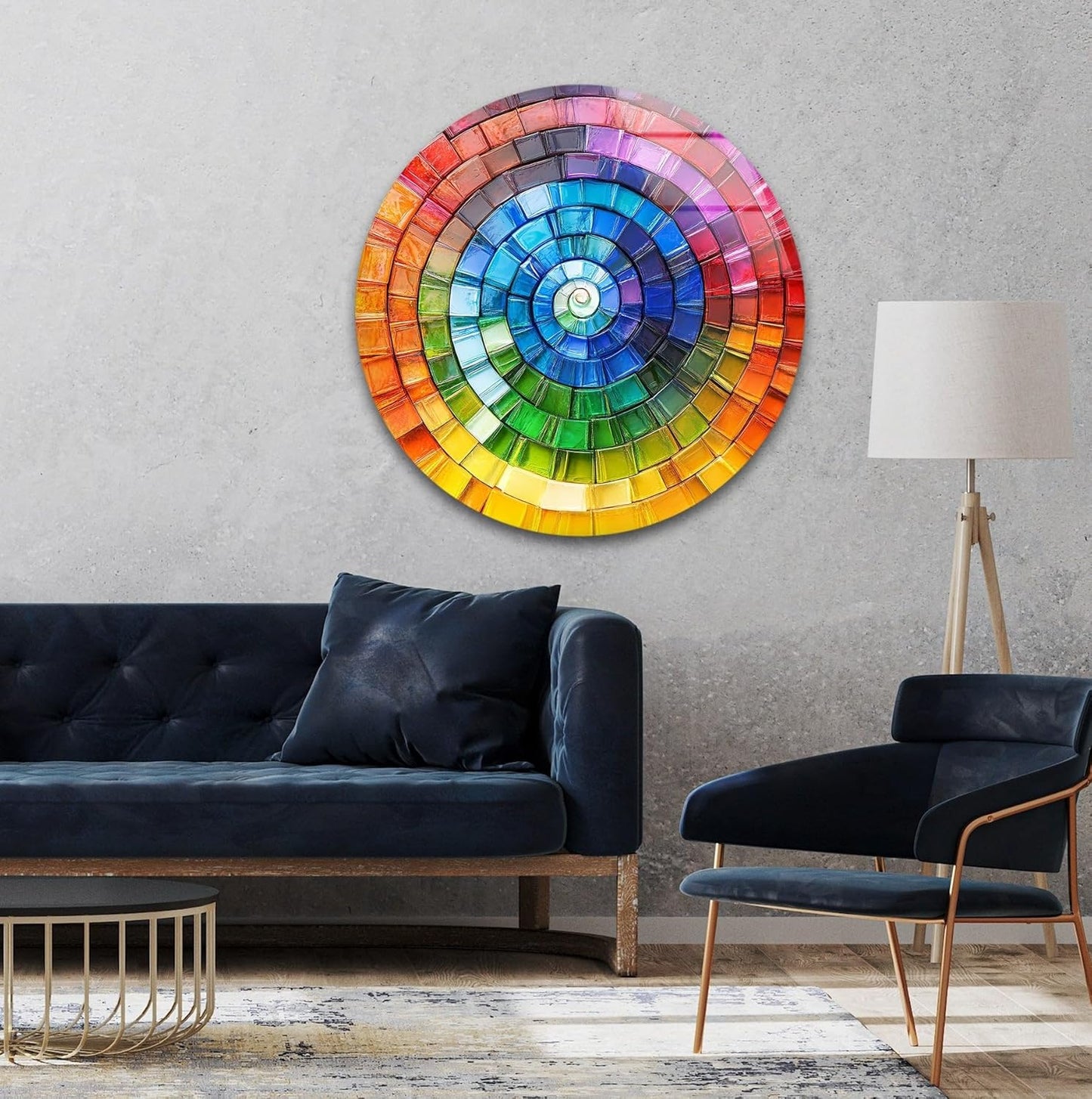 My Photostation.com 20''(50cm) Diameter Radiant Spiral Spectrum Round Glass Wall Art Tempered Glass Printing Wall Decor Large Wall Art Wall Hangings