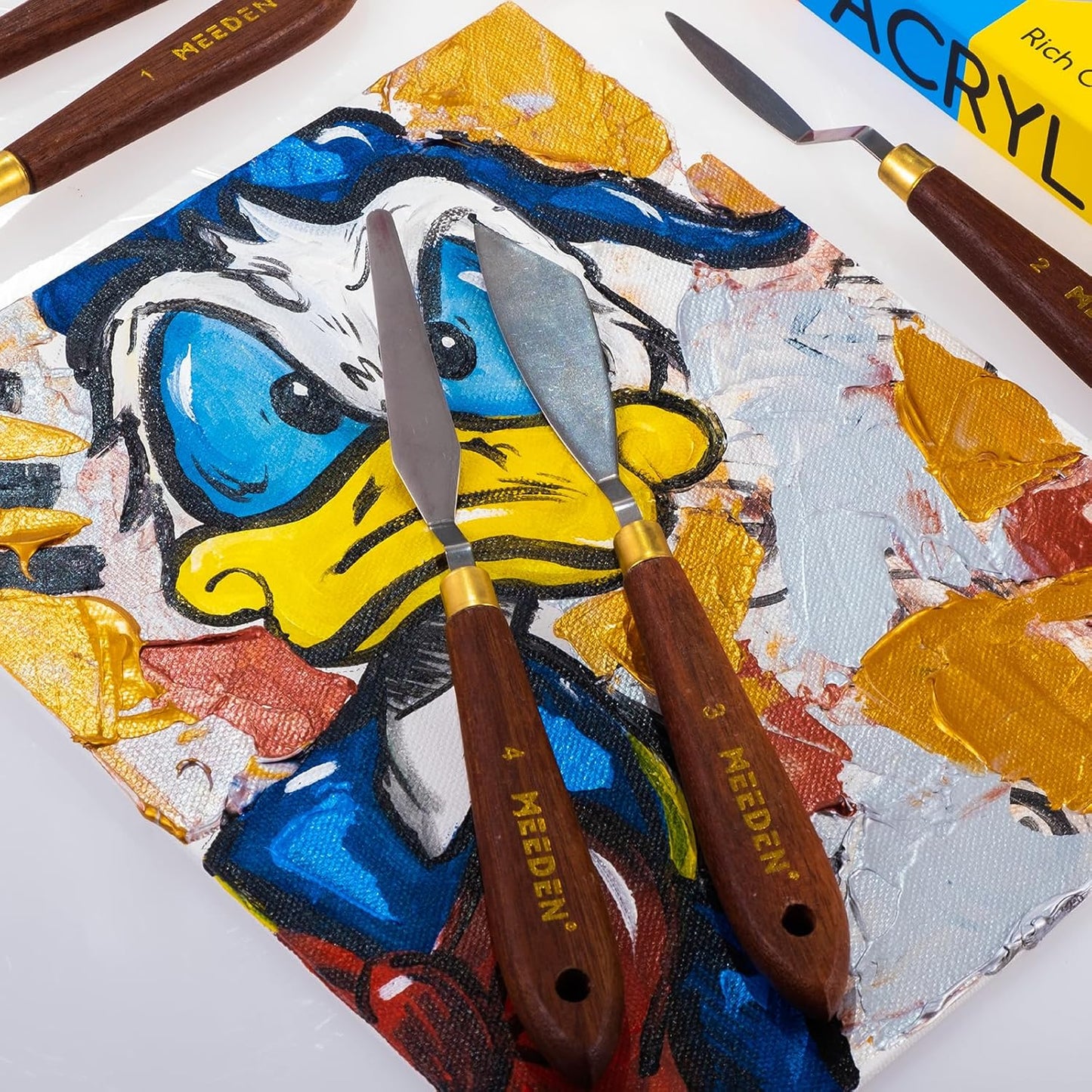 MEEDEN 5 Pieces Painting Knife Set Versatile Stainless Steel Spatula Palette Knife Oil Painting Accessories Mixing Scraper for Oil, Paint Color Mixing, Acrylic Painting