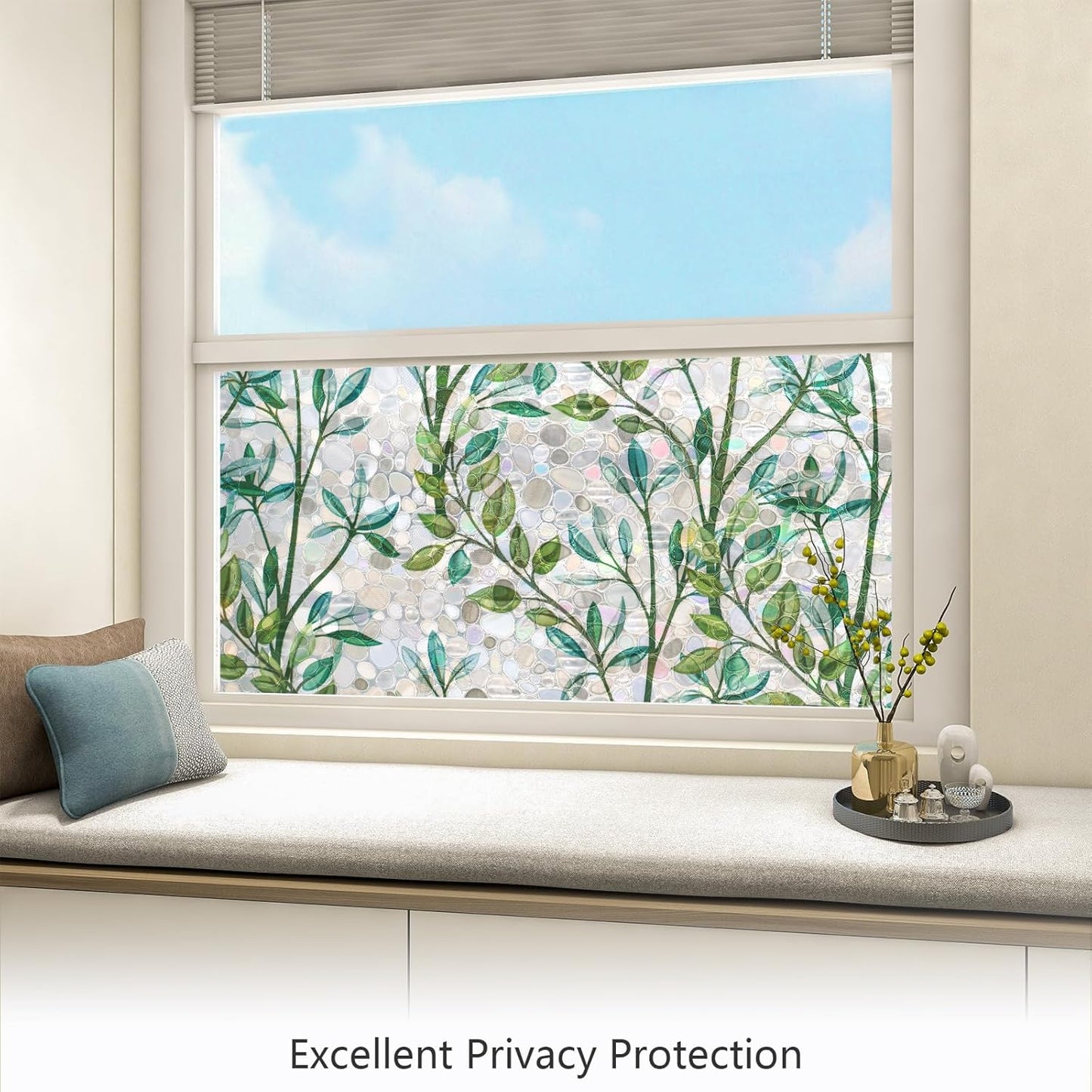 LEMON CLOUD Window Privacy Film, Stained Glass Window Film, Decorative Rainbow Window Clings, Static Cling Non Adhesive Door Stickers, Anti-UV Sun Blocker Heat Control for Home 29.5 x 157.4 inches