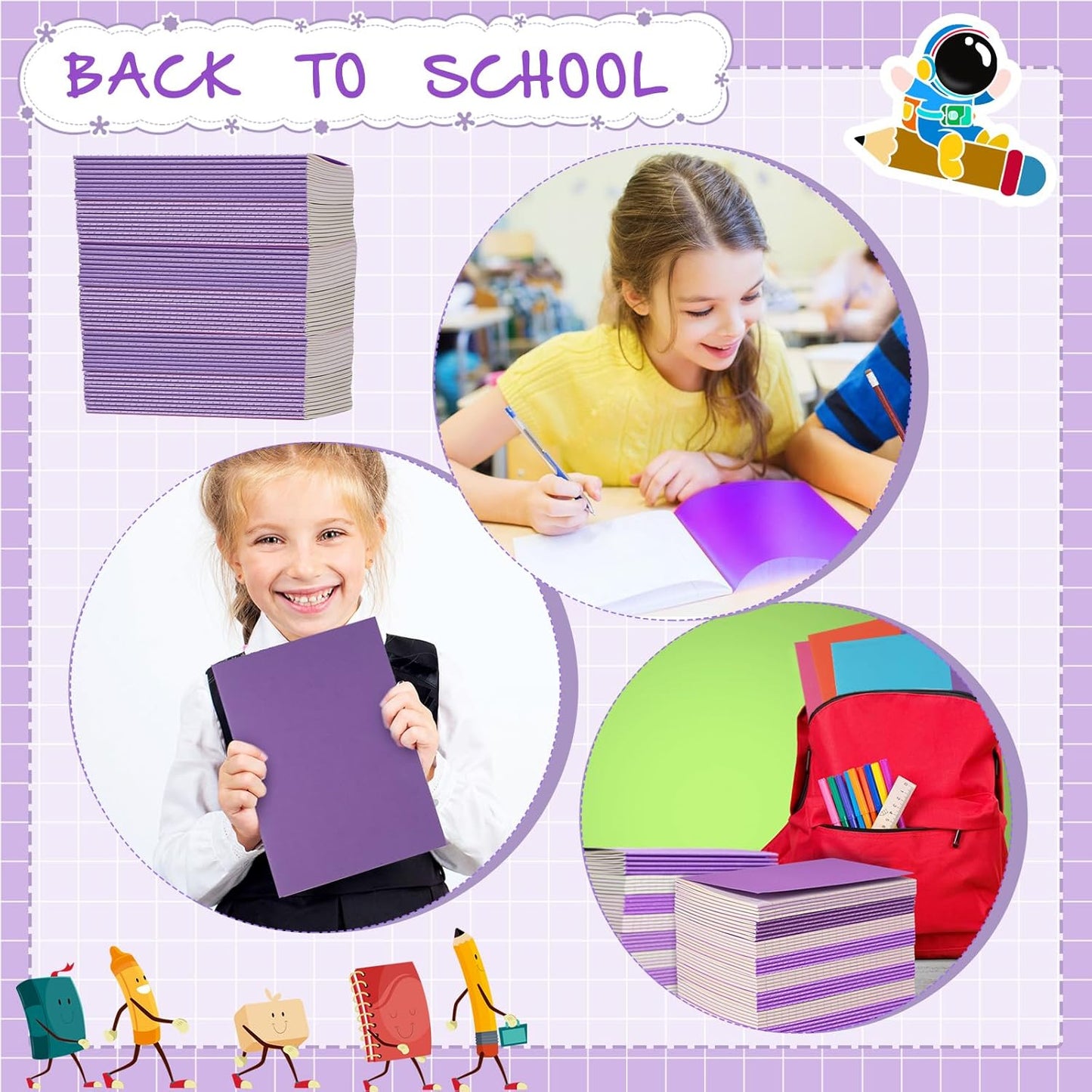 Handepo 100 Pack Composition Notebooks A5/A6 Ruled Lined Composition Kraft Notebooks Bulk Soft Cover Journals Travel Diary Memo for Students Classroom Office Supplies(A5,Purple)