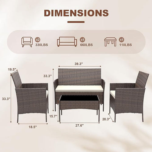 4-Piece Patio Furniture Set, Outdoor Wicker Conversation Set - Image 2