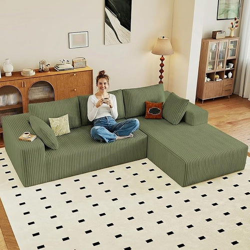 95" Cloud Sectional Couch with L-Shape Chaise, Modular Comfy Sofa Chaise Longue by ODUWA