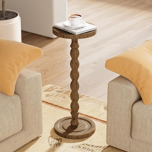 2 Pack Solid Wood Drink Table, Rubber Wood‌ Small Round Side Table - Image 2