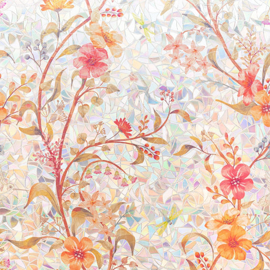 Stained Glass Window Film Static Cling Door Privacy Film Decorative Flowers Red Leaves Window Decals Stickers Heat Control Anti UV for Home and Office,17.5 inches by 78.7 inches